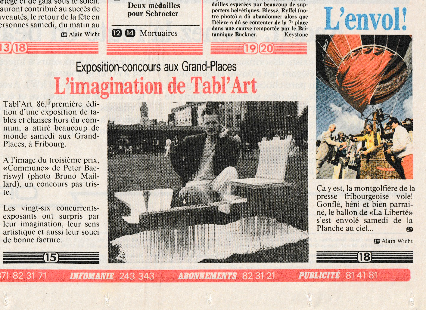 Wettbewerb 'Tisch und Stuhl' in Fribourg, 1986.